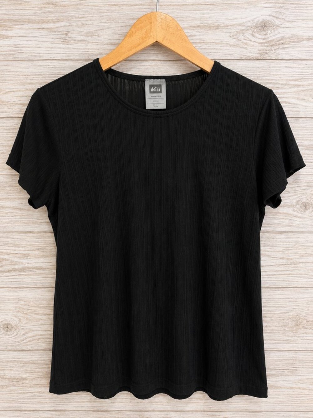 REI 100% Silk Ribbed Short Sleeve Base Layer Top Black M